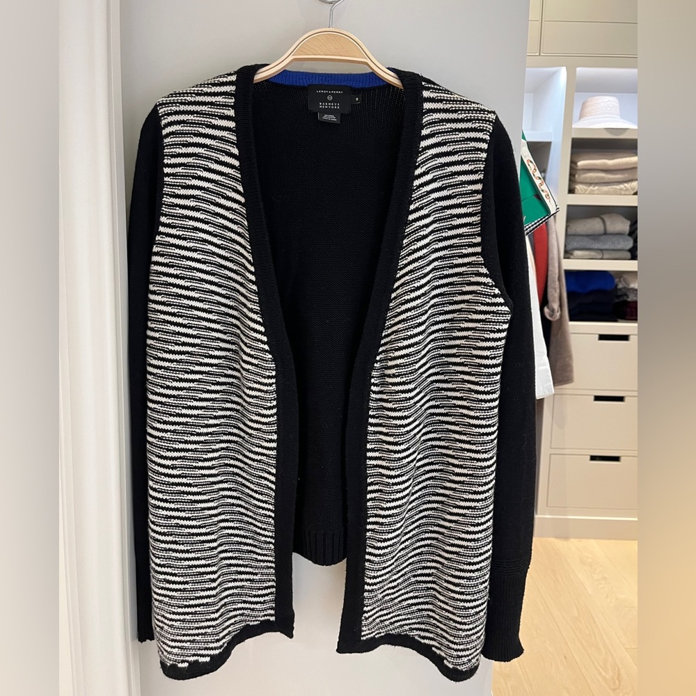 Barneys New York Black and White Striped Cardigan
